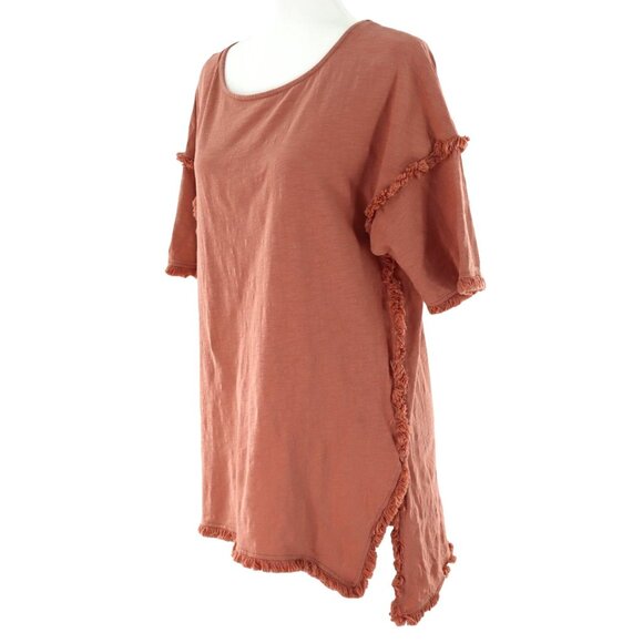 Umgee Fringe Tunic Tee Women M Rust Casual Relaxed Boho Comfy Lagenlook Muted - Picture 1 of 11